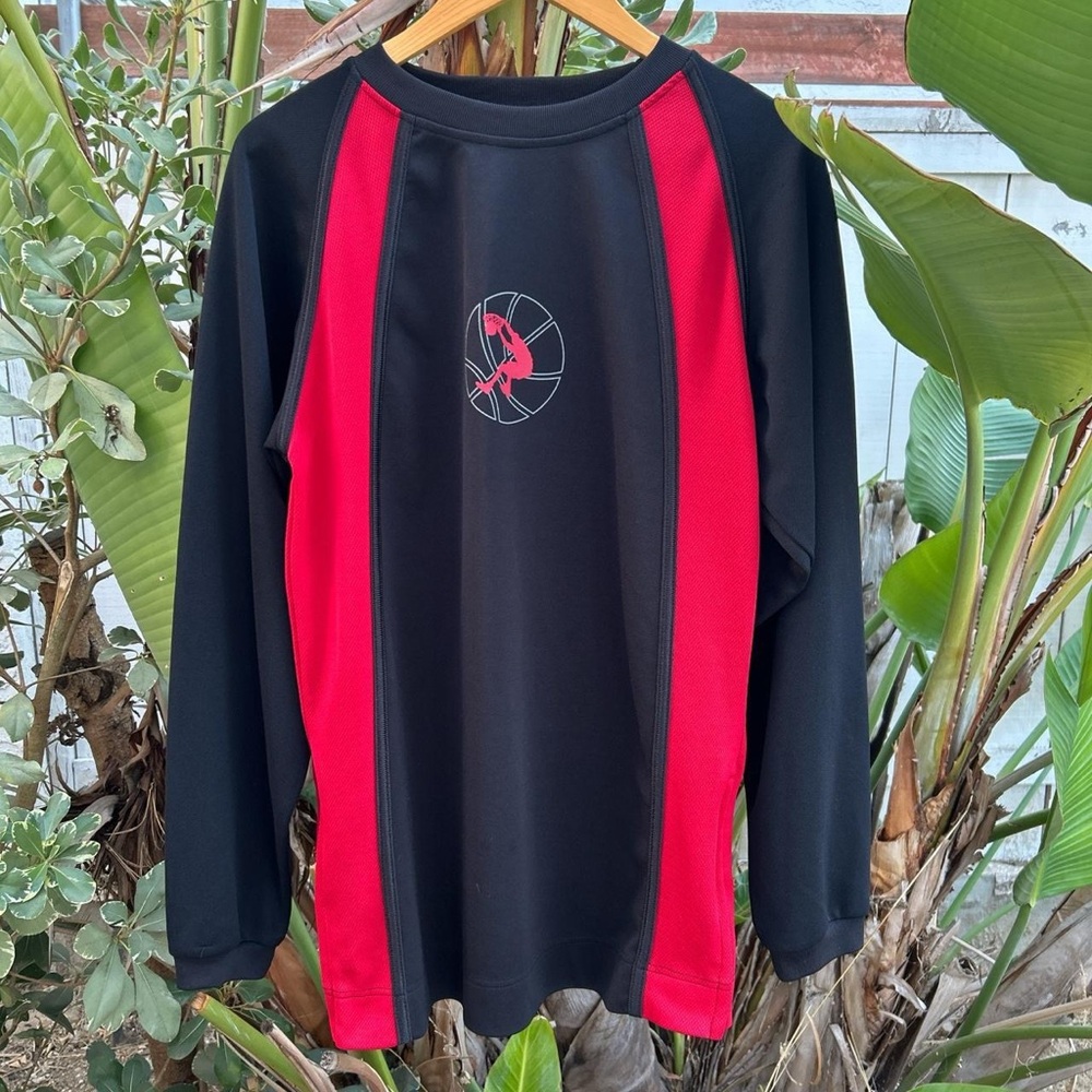 Vintage 90s Shaq Long Sleeve Basketball Shirt Black Red Small